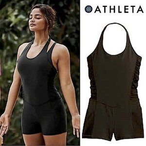 Athleta Women's Black Sleeveless Yoga Mesh Me Up One-Piece Bodysuit Size XL